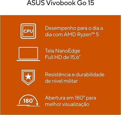 Notebook ASUS Vivobook Go 15 Ryzen 5 7520U 8GB RAM SSD 512GB 15,6" Full HD Windows 11 - Imagem 5